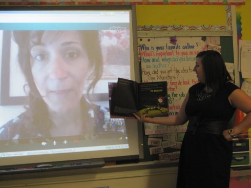 I do Skype visits in my jammies--whichever kind the kids pick. This time it was ice skate jammies!