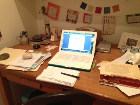 My messy desk where I write gadzillion versions of everything!