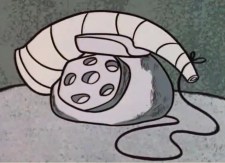 Flinstones phone from the cartoon, a rock base with an animal's horn as the receiver