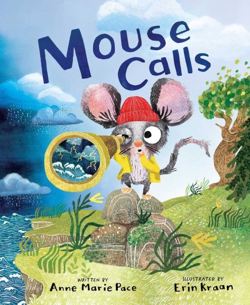 Mouse Calls cover. Mouse holding telescope which eyes an approaching storm.