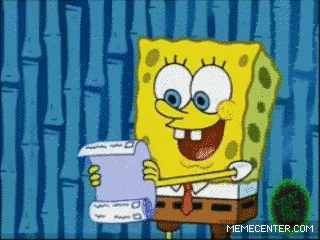 Spongebob reading a very long list that just keeps unrolling longer