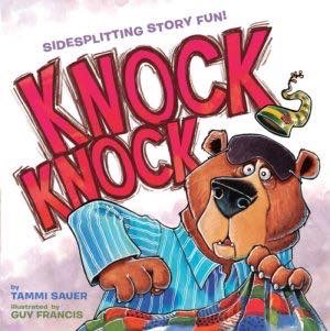 KNOCK KNOCK Cover: Sidesplitting Story Fun! Bear in pajamas, sleeping cap and eye mask looking startled awake.